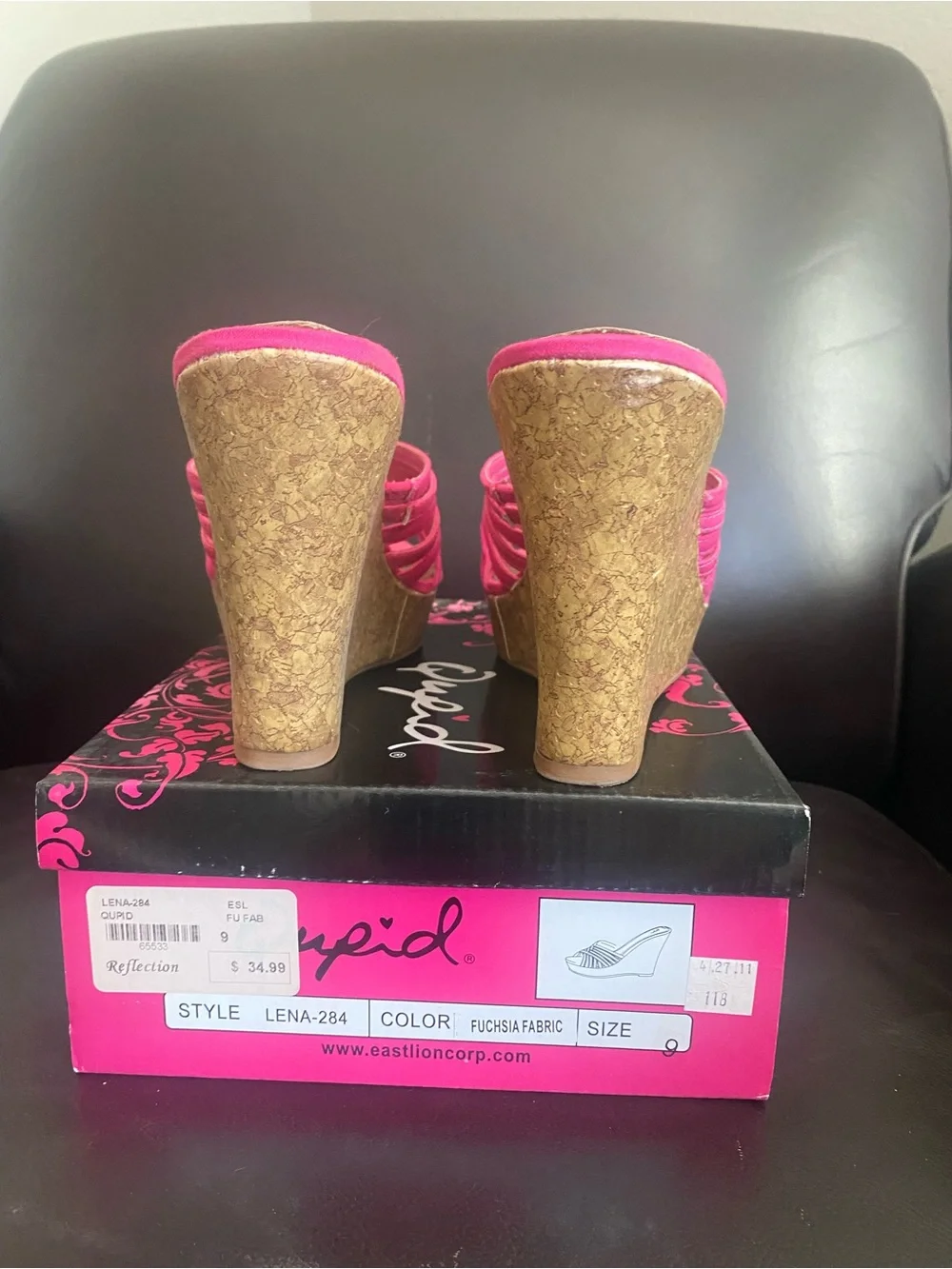 Qupid Fuchsia Strappy Cork Wedge Slide Sandals